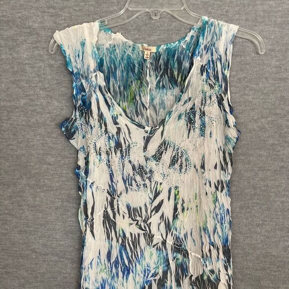 Reba Pleated Rhinestone Midi Dress Womens Large Sleeveless Sheer Fairy Goddess - Picture 2 of 12